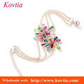 hot sale sparking crystal flower three thin gold line bracelet chinese crystal